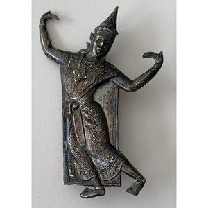 Siam Silver Both Brooch Pin Thai Dancer Signed 1940’s Thailand